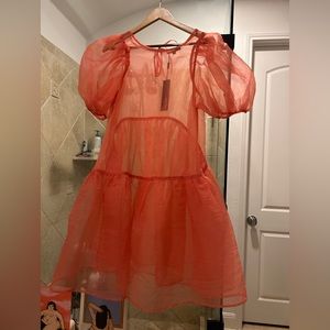 Beulah sheer coral babydoll mini dress size M BNWT